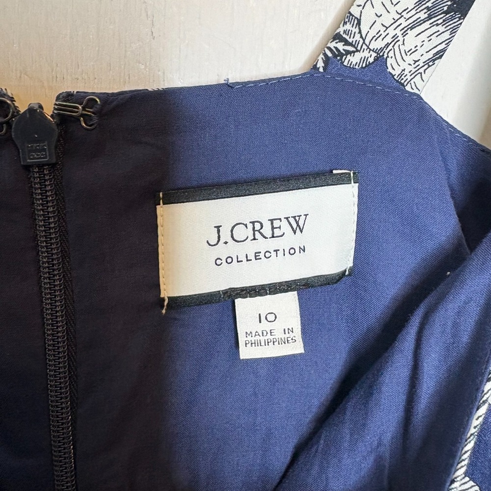 J Crew Collection Gathered Midi Dress 10 Navy Blue Ratti Seashell Coastal - Picture 6 of 11